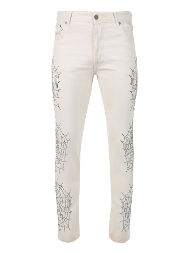 Jeans Palm Angels Spider Regular 5 Pockets Pants Hvid | PMYA012F22DEN0080372