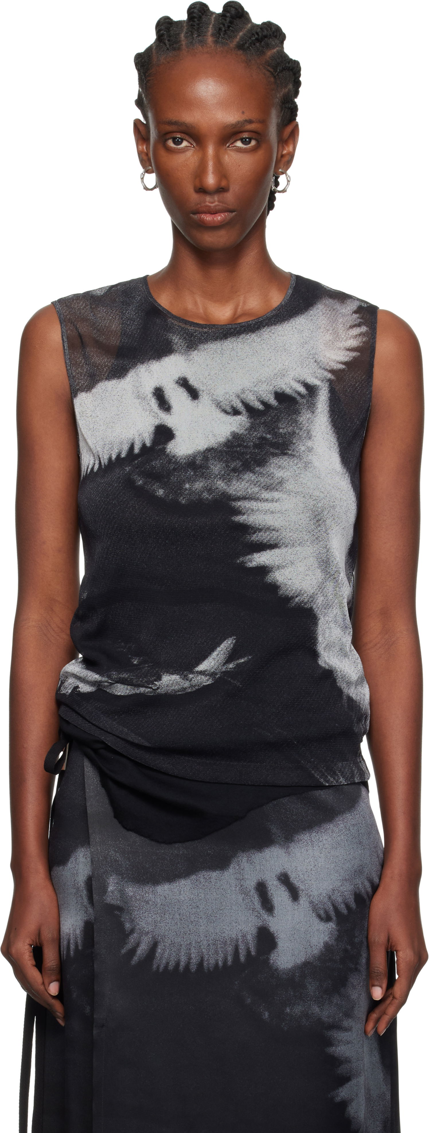 Tanktop Ann Demeulemeester Ann Demeulemeester Doves Printed Tulle Tank Top Sort | 2520-W-JTO05-FA657-D0097, 0