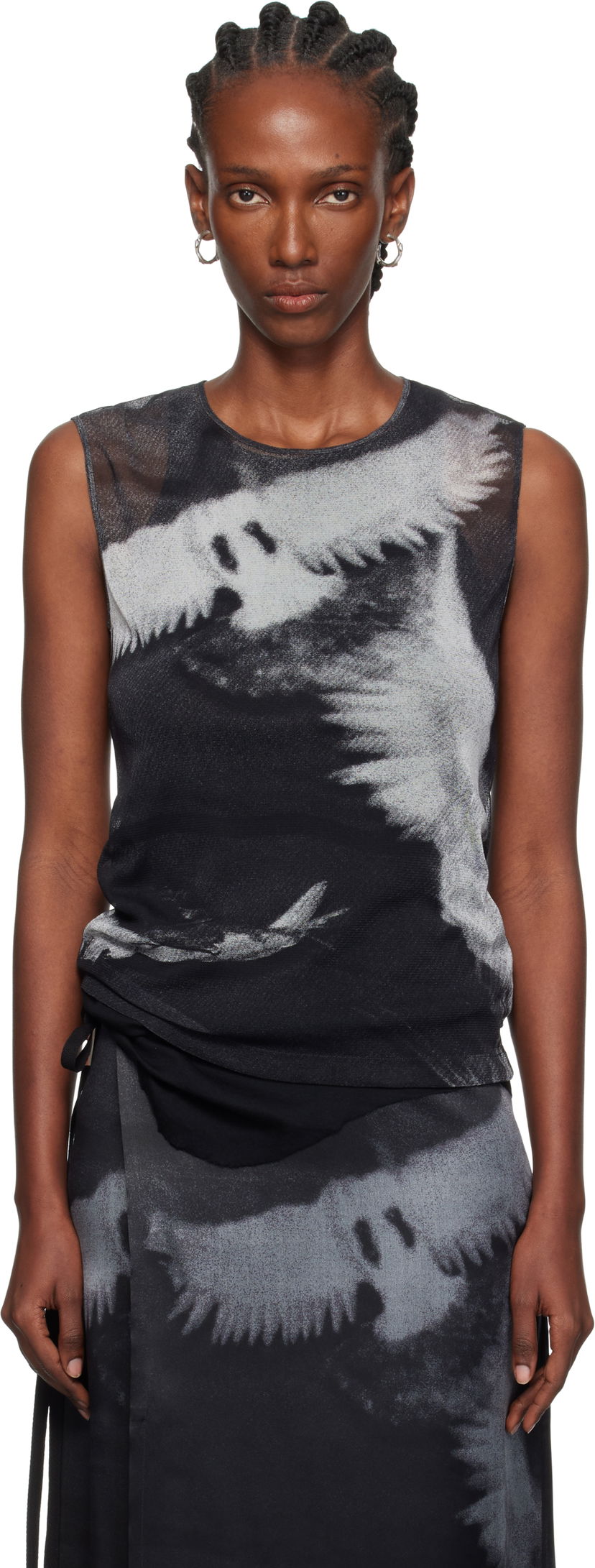Tanktop Ann Demeulemeester Ann Demeulemeester Doves Printed Tulle Tank Top Sort | 2520-W-JTO05-FA657-D0097
