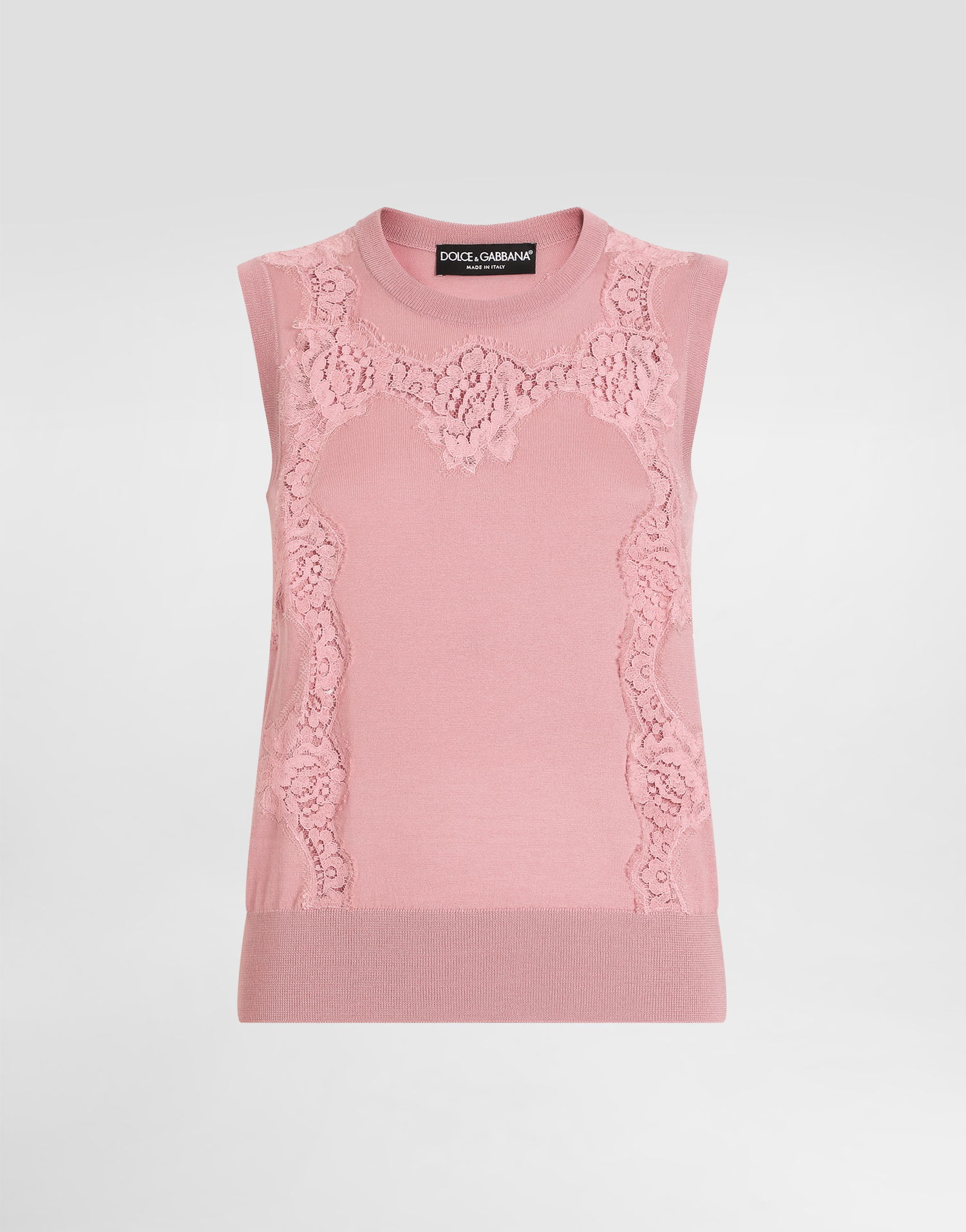 Tanktop Dolce & Gabbana Dolce & Gabbana Women's Wool Tank Top with Lace Inlay Lyserød | FXT02TJDVB0F0473, 0