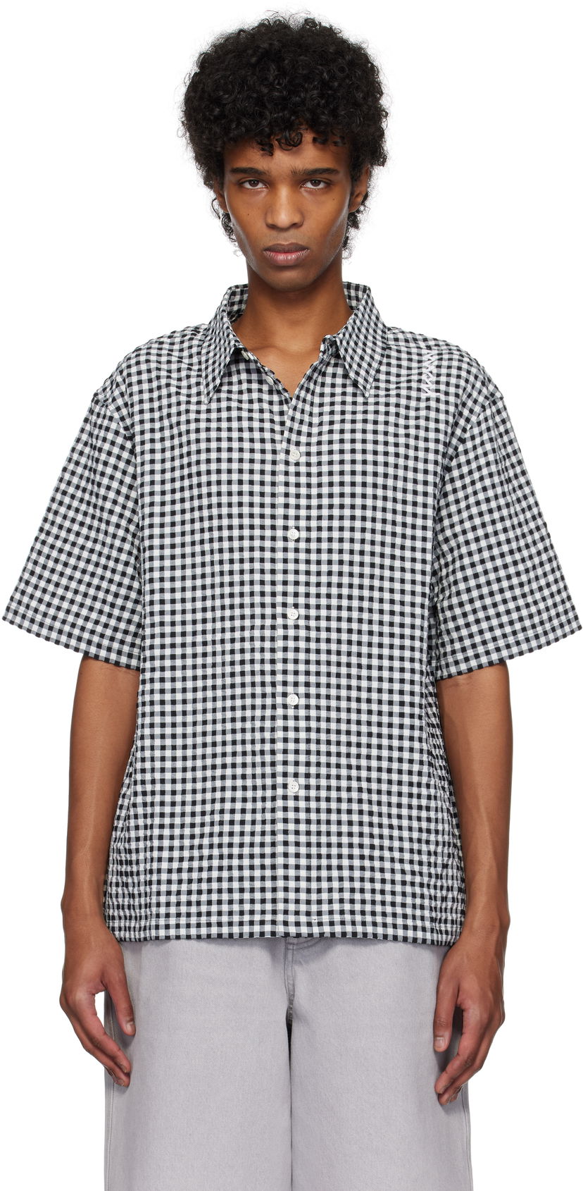 Skjorte Marni Marni Gingham Seersucker Shirt Sort | CUMU0331S0 UTN929