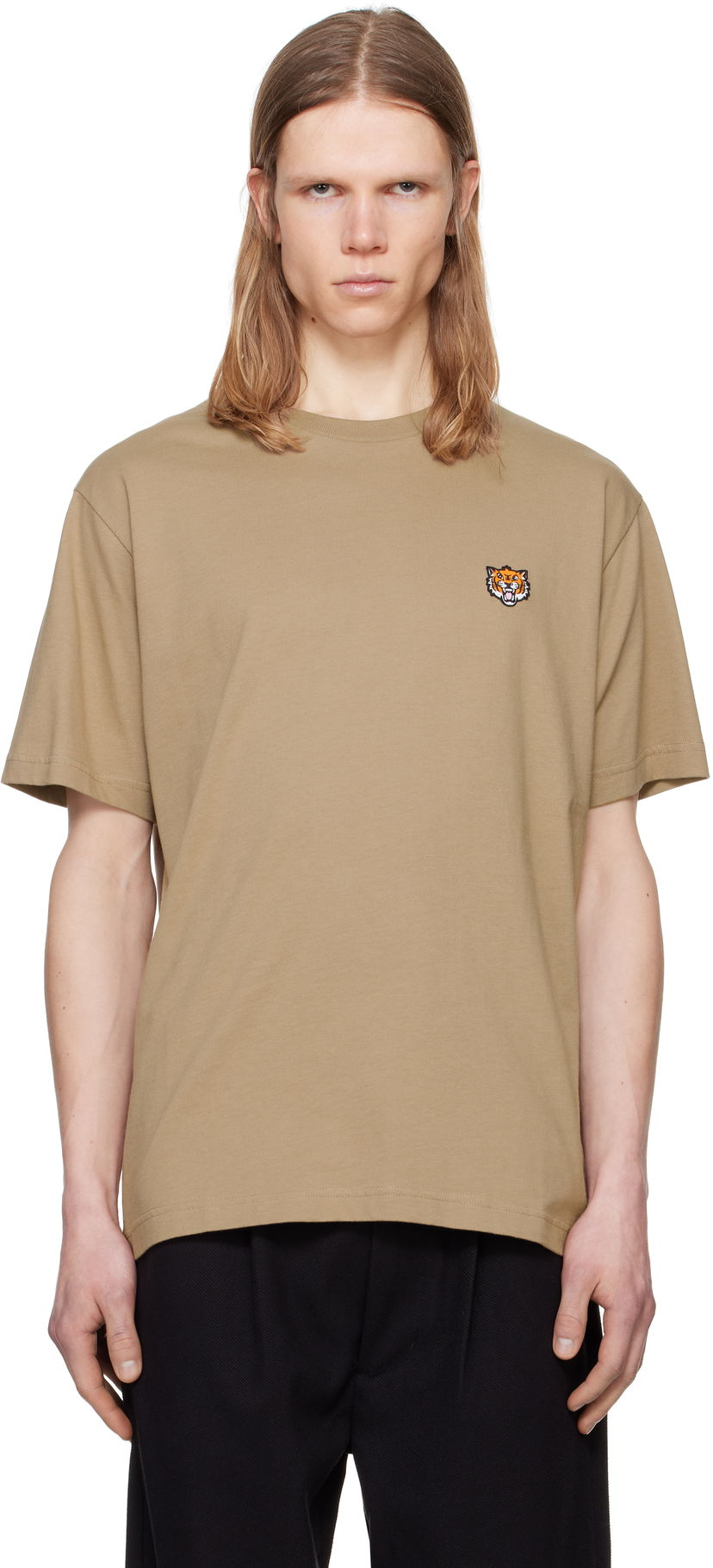 T-shirt KENZO Kenzo Paris 'Happy Tiger' Embroidered T-Shirt Beige | FF55TS5274SG