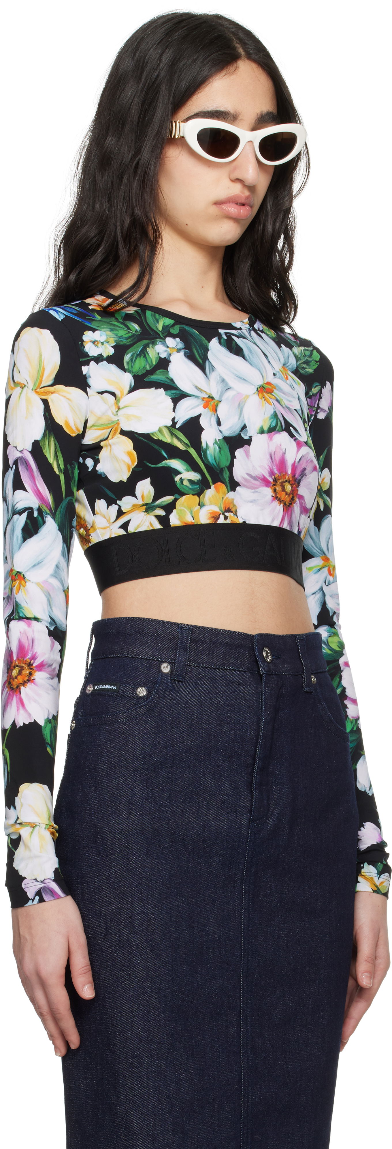 Crop top Dolce & Gabbana Dolce&Gabbana Floral Print Activewear Crop Top Sort | F8N51T FSG8L, 1