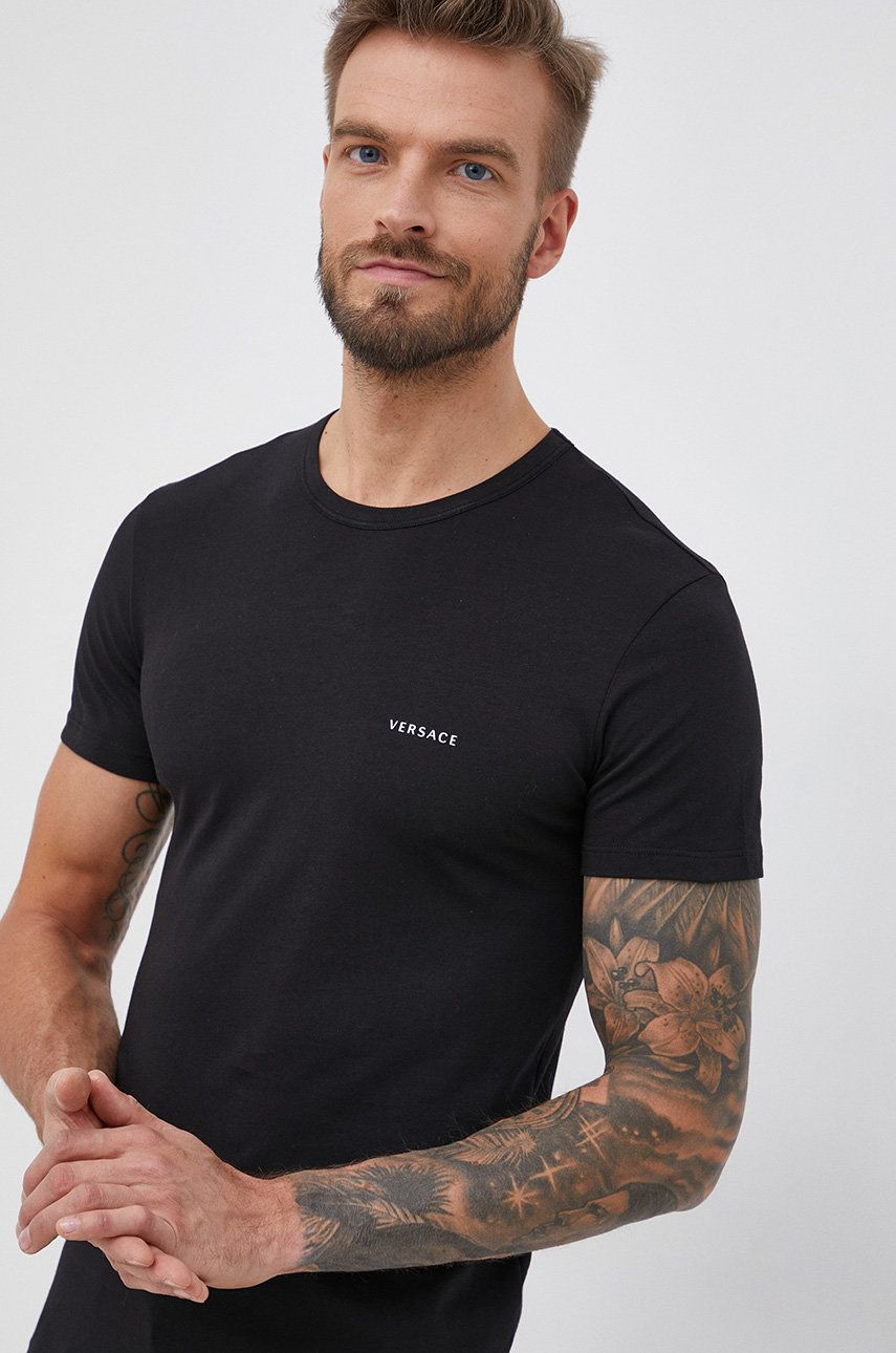T-shirt Versace Tričko (2-pack) pánské, černá barva, hladké Sort | AU04023, 0