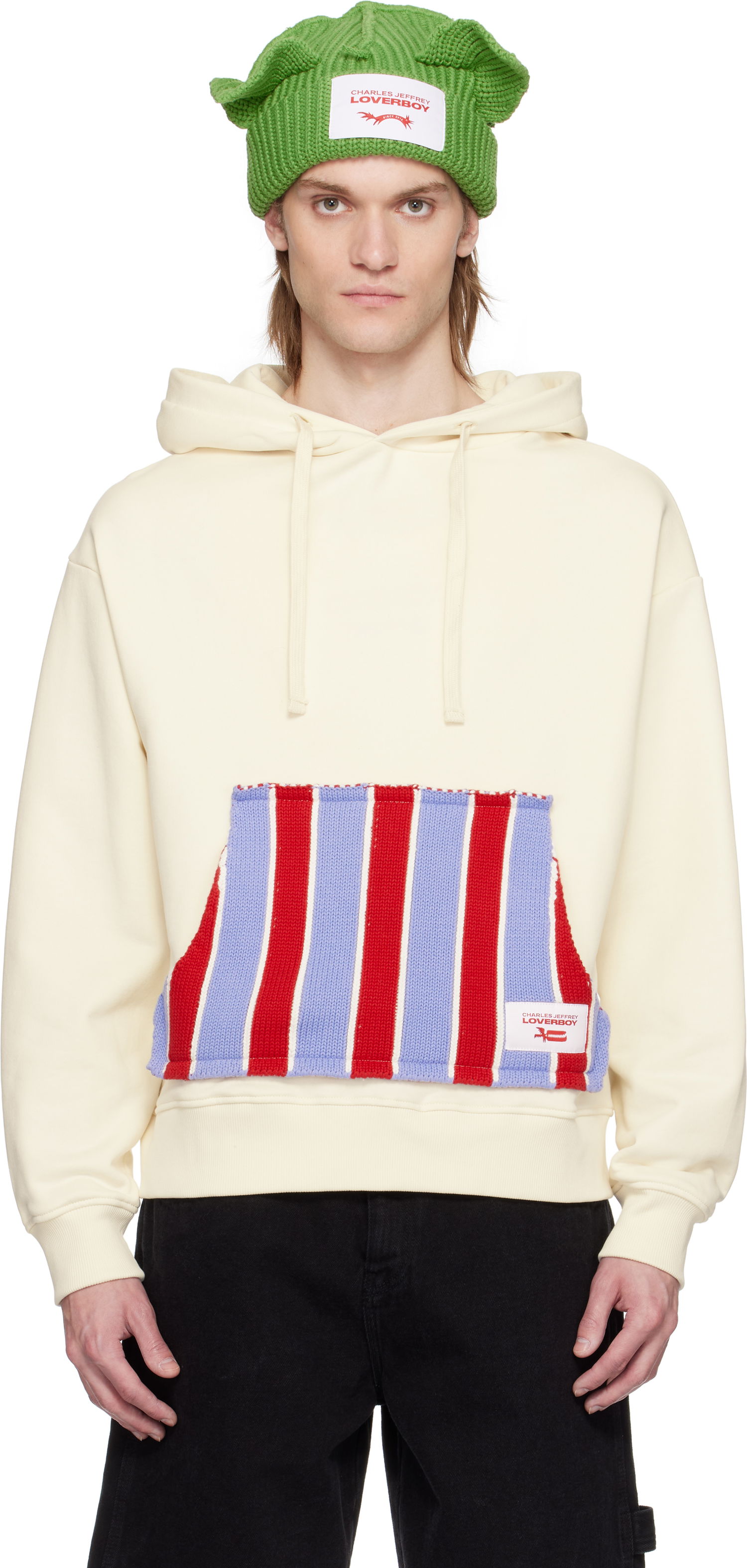 Sweatshirt Charles Jeffrey Loverboy Charles Jeffrey LOVERBOY Knit Patch Rabbit Ears Hoodie Hvid | 54100901, 0