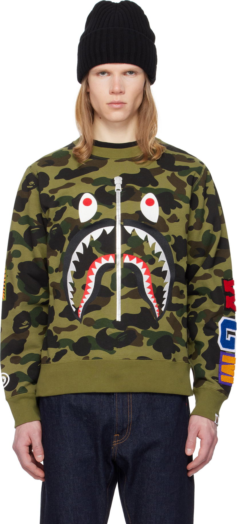 Sweatshirt BAPE A Bathing Ape 1st Camo Shark Crewneck Sweatshirt Grøn | 001SWK801010M
