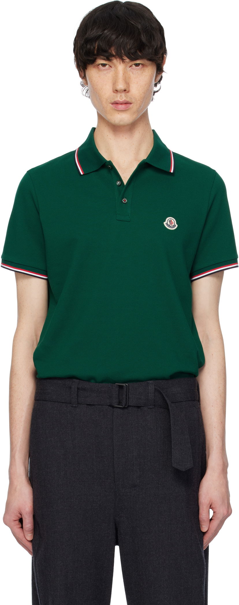 Polo skjorte Moncler Moncler Cotton Piquet Polo Shirt with Tricolor Trim Grøn | K10918A7030084556