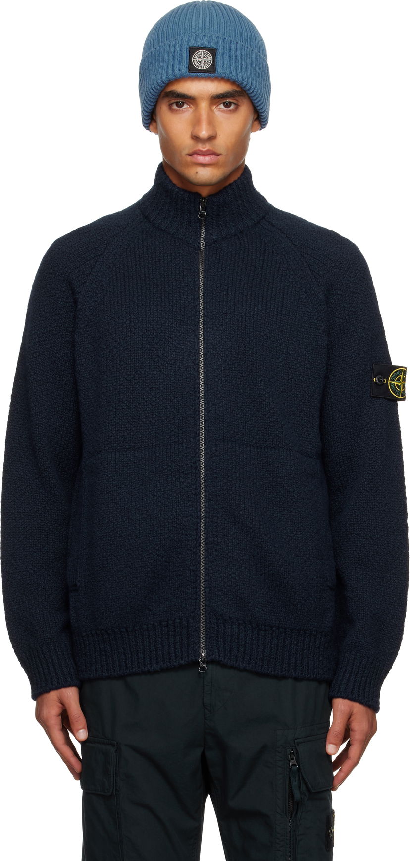 Sweater Stone Island Stone Island Wool Zip Cardigan Mørkeblå | K2S15 5100051 S00N1