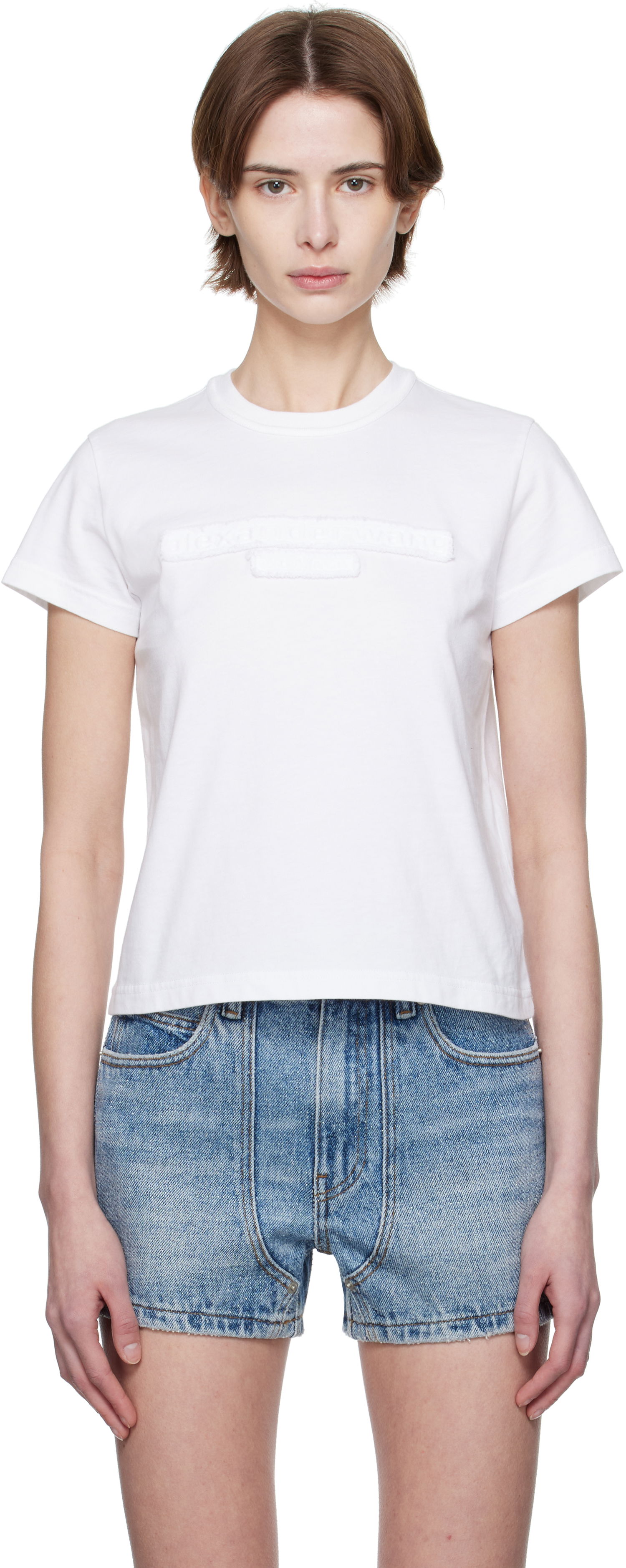 T-shirt Alexander Wang Alexander Wang Distressed Logo Cropped T-Shirt Hvid | 1CC1251991, 0