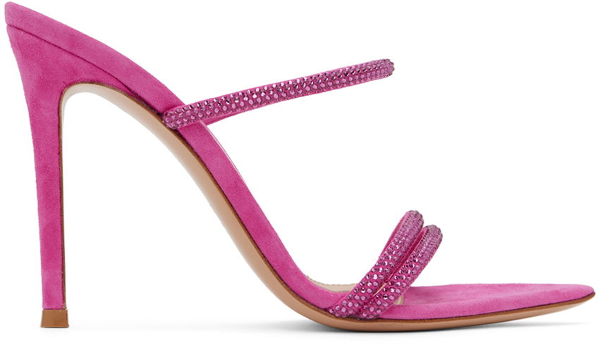 Tilbehør Gianvito Rossi Gianvito Rossi Cannes Crystal-Embellished Suede Heeled Sandals Lyserød | G16090.15RIC.CAM, 0