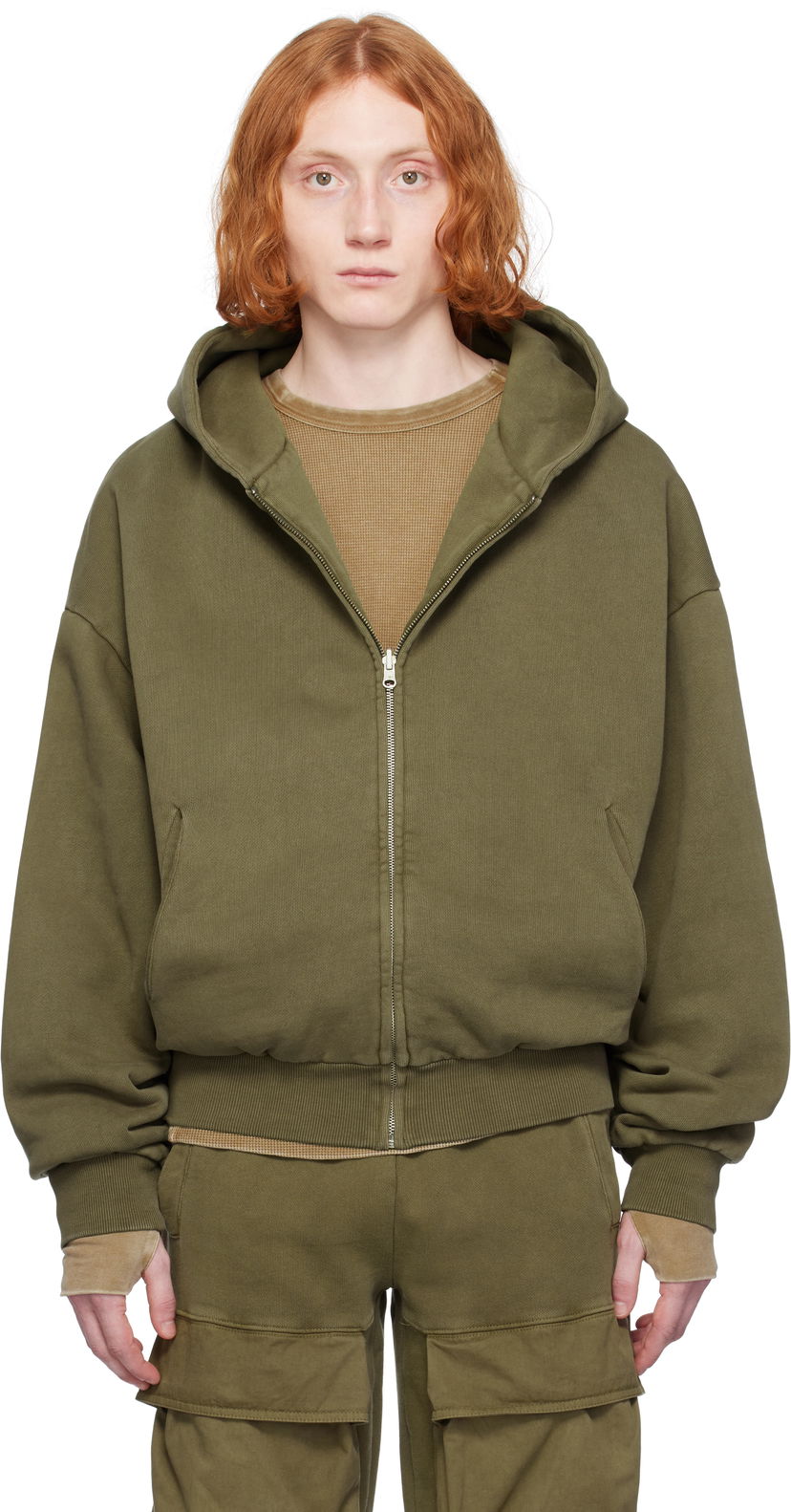 Sweatshirt Entire Studios Entire Studios Thermal Zip-Up Hoodie Grøn | ES2488MI