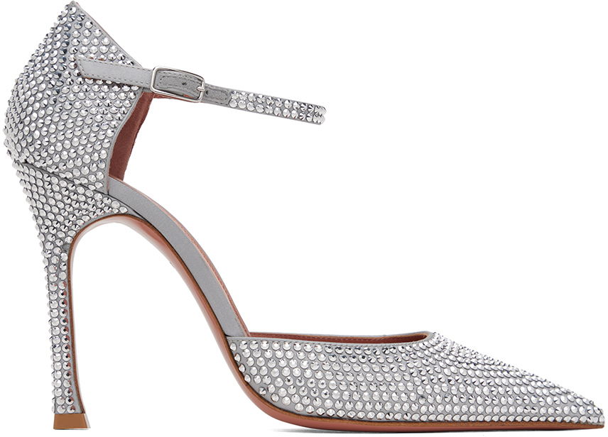 Sneakers og sko Amina Muaddi Crystal Embellished Slingback Pumps Grå | VITTORIA PUMP SR SATIN, 0