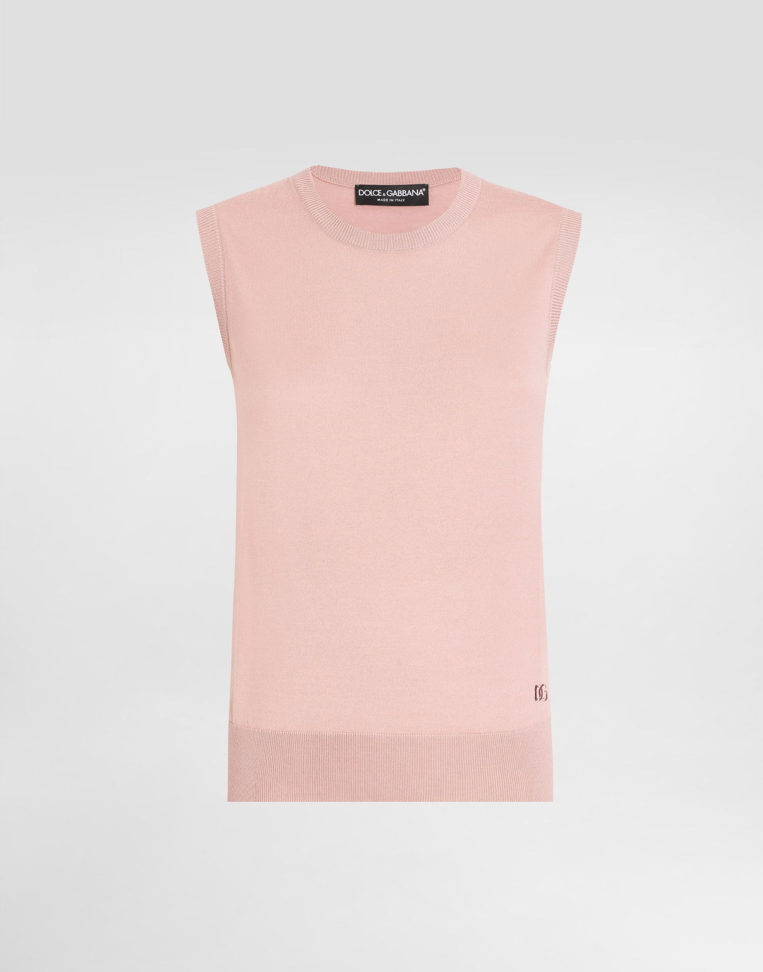 Tanktop Dolce & Gabbana Dolce & Gabbana Women's Wool Tank Top with DG Logo Embroidery Lyserød | FXT02ZJCVXFF0473, 0