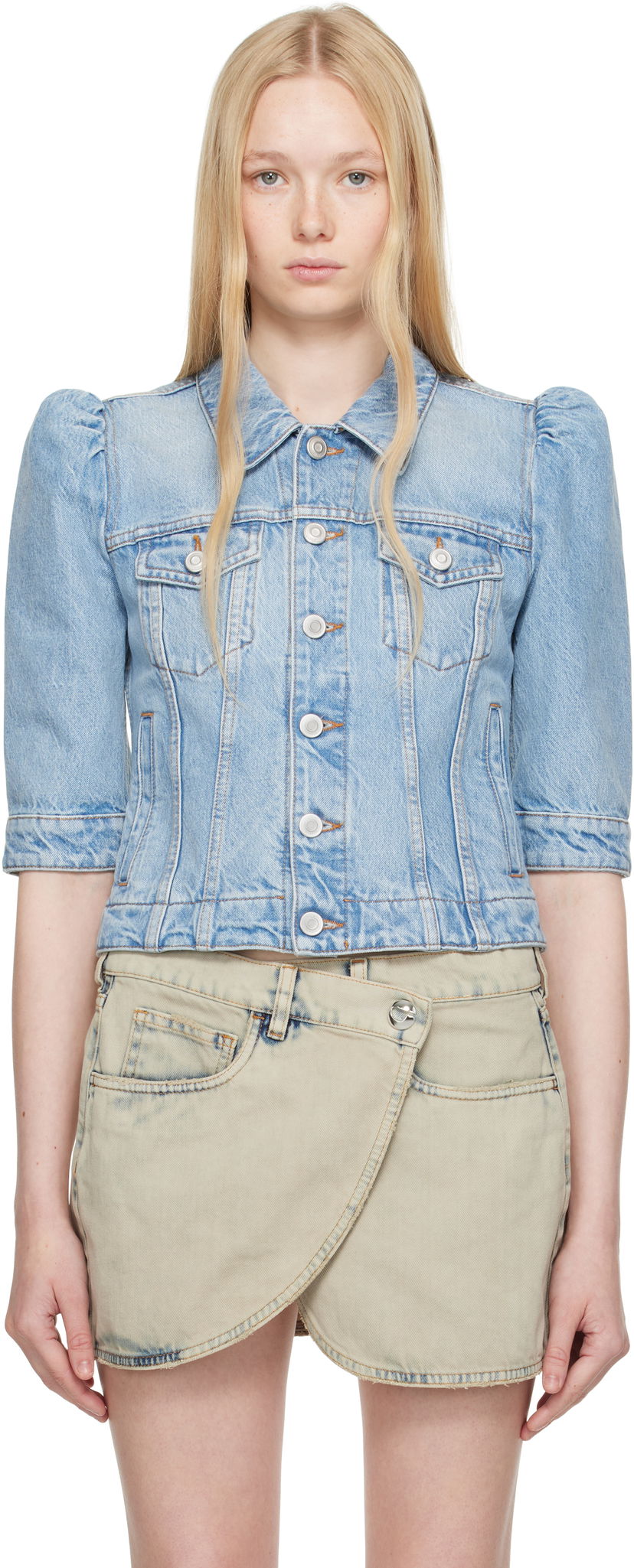 Jakke Coperni Coperni Slim-Fit Cropped Denim Jacket Blå | COPBL30F2020