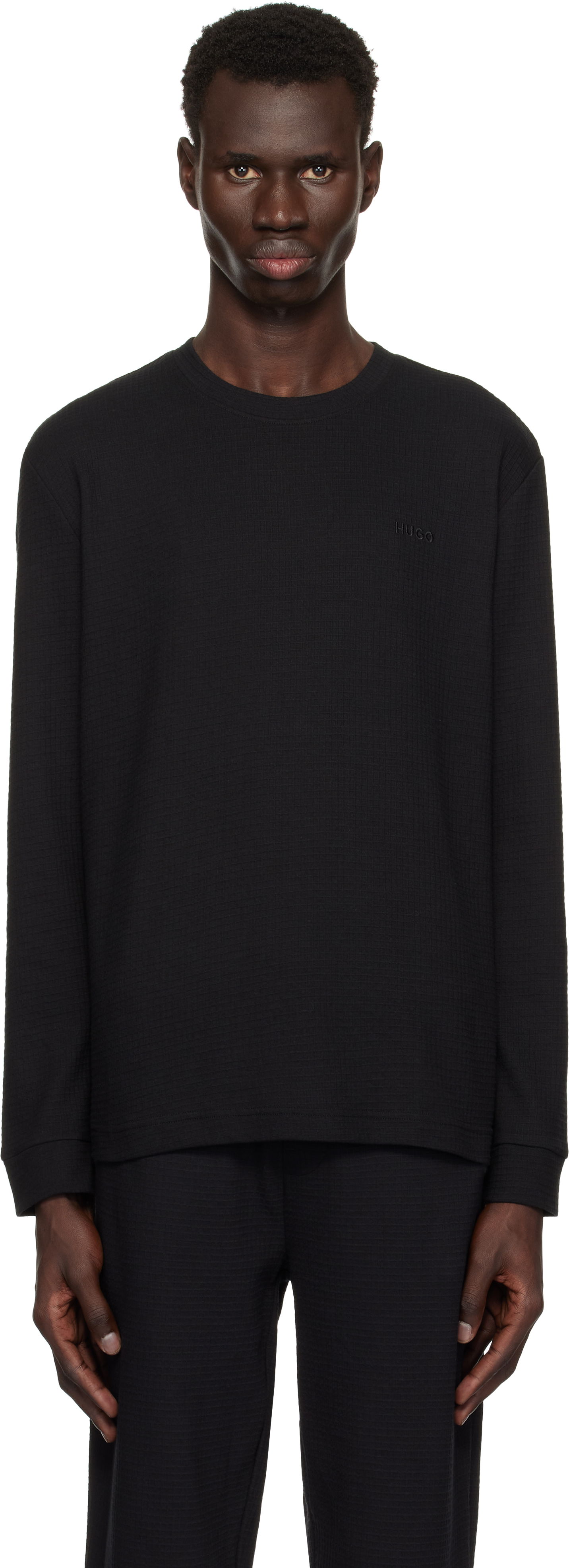 T-shirt BOSS Hugo Embroidered Logo Long Sleeve T-Shirt Sort | 50532022, 0