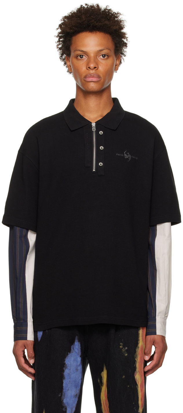 Polo skjorte Feng Chen Wang Feng Chen Wang Paneled Polo Sort | FMF14PL01B