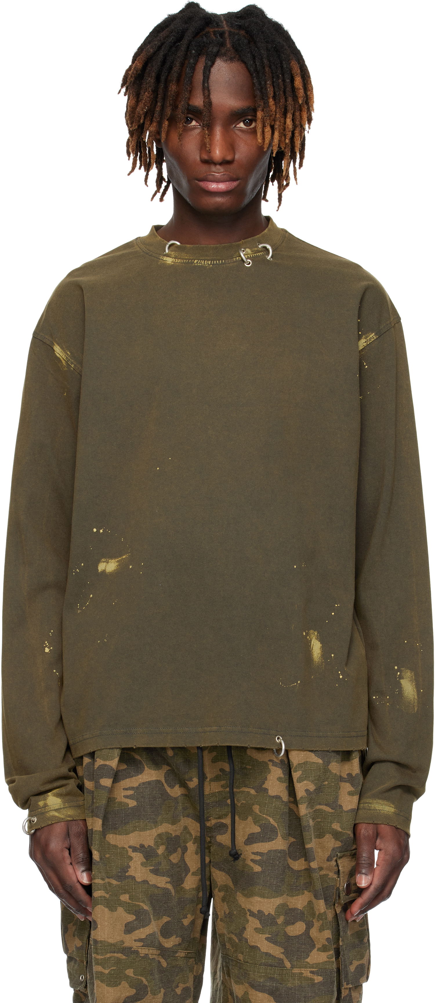 Sweater We11done We11done Pierced Long Sleeve T-Shirt Grøn | WD-TT0-25-771-U-CH, 0
