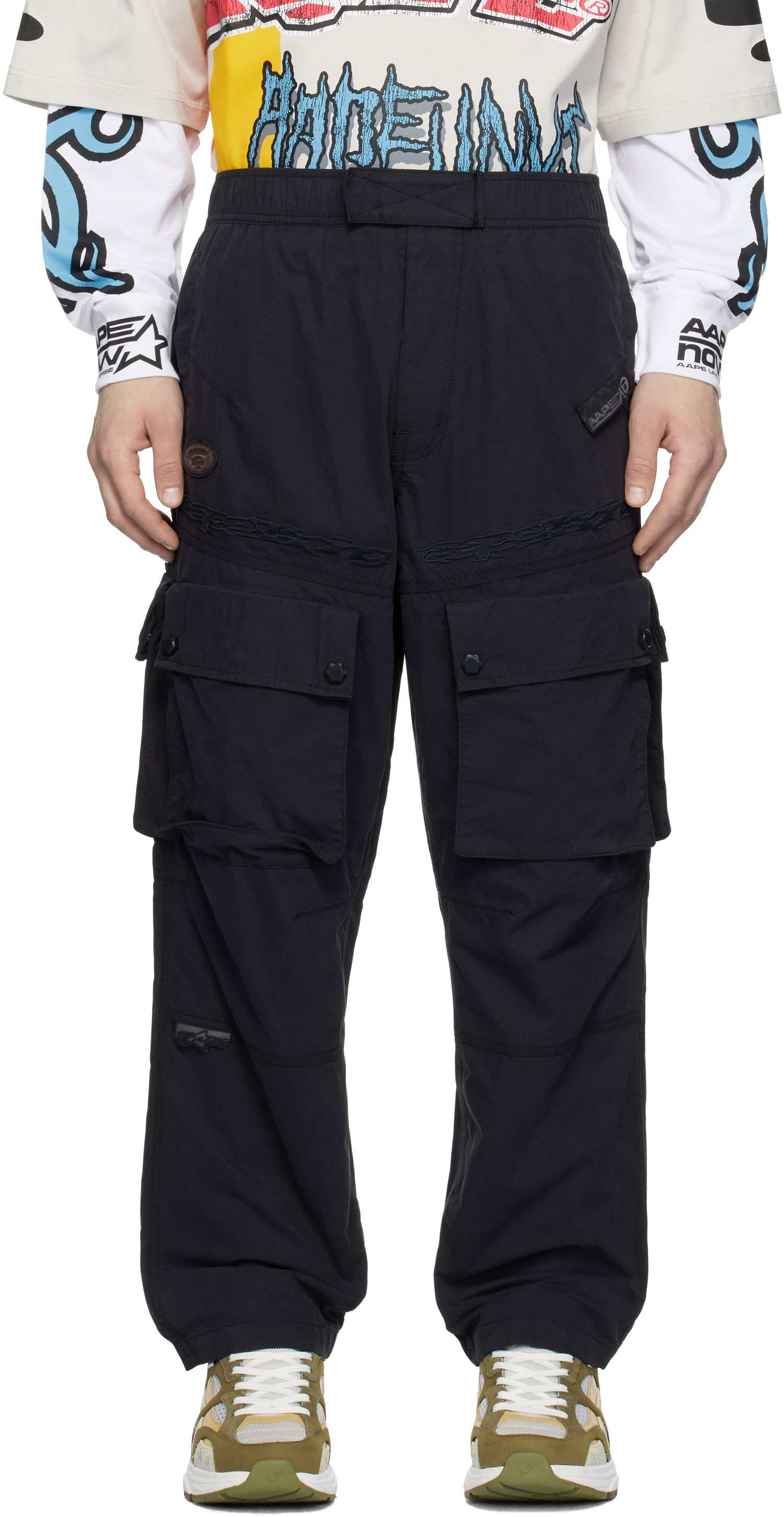 Cargo bukser AAPE by A Bathing Ape AAPE by A Bathing Ape Moonface Logo Utility Cargo Pants Sort | AAPPTMB633XXNBKX, 0