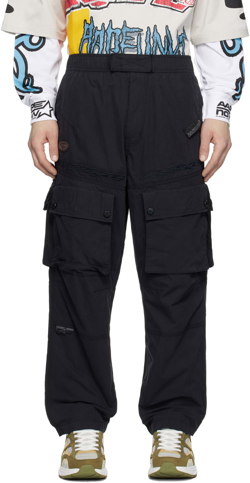 Cargo bukser AAPE by A Bathing Ape AAPE by A Bathing Ape Moonface Logo Utility Cargo Pants Sort | AAPPTMB633XXNBKX