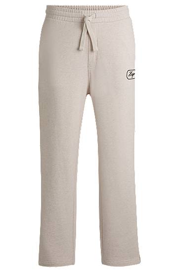 Joggingbukser BOSS Embroidered Cotton-Terry Tracksuit Bottoms Beige | 50545938