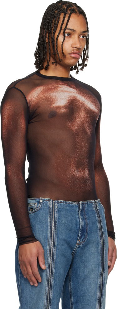T-shirt Jean Paul Gaultier 'The Bronze Body Dust' Sheer Mesh Long Sleeve Top Metalisk | 25/04-W-TO366-M010P-0060, 1