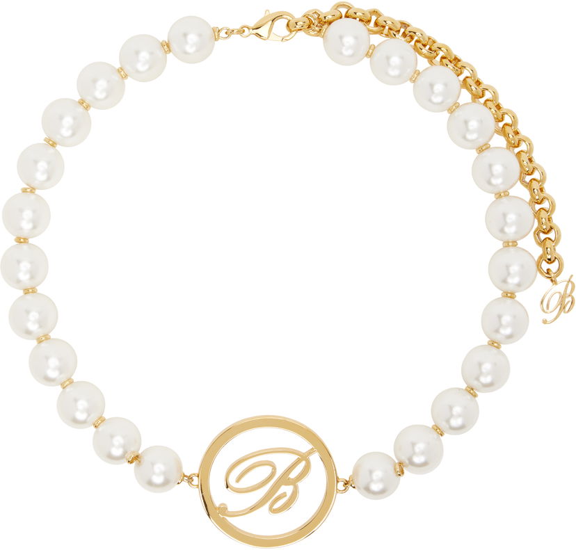 Halskæde Blumarine Blumarine Faux-Pearl Choker Necklace with Initial Pendant Metalisk | P522W313A