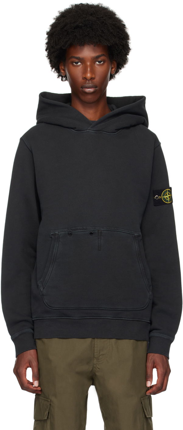 Sweatshirt Stone Island Black Logo Patch Hoodie Sort | 811561041, 0