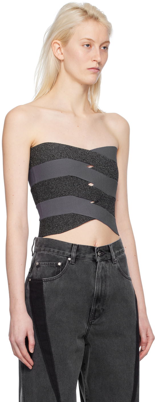 Tanktop Dion Lee Reflective Interlocking Weave Bustier Top Grå | A7798PS24, 1
