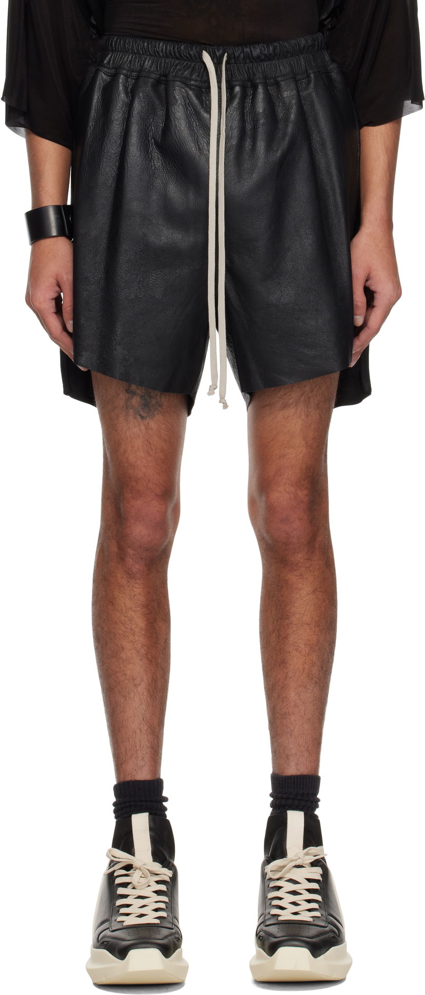 Shorts Rick Owens Rick Owens Hollywood Boxers Leather Shorts Sort | RR01E5306 LBA