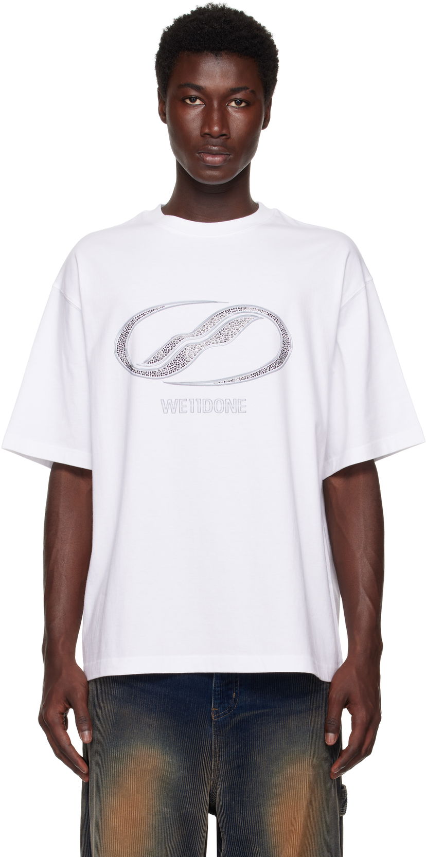 T-shirt We11done We11done Rhinestoned Se11done Logo T-Shirt Hvid | WD-TT2-25-738-U-WH