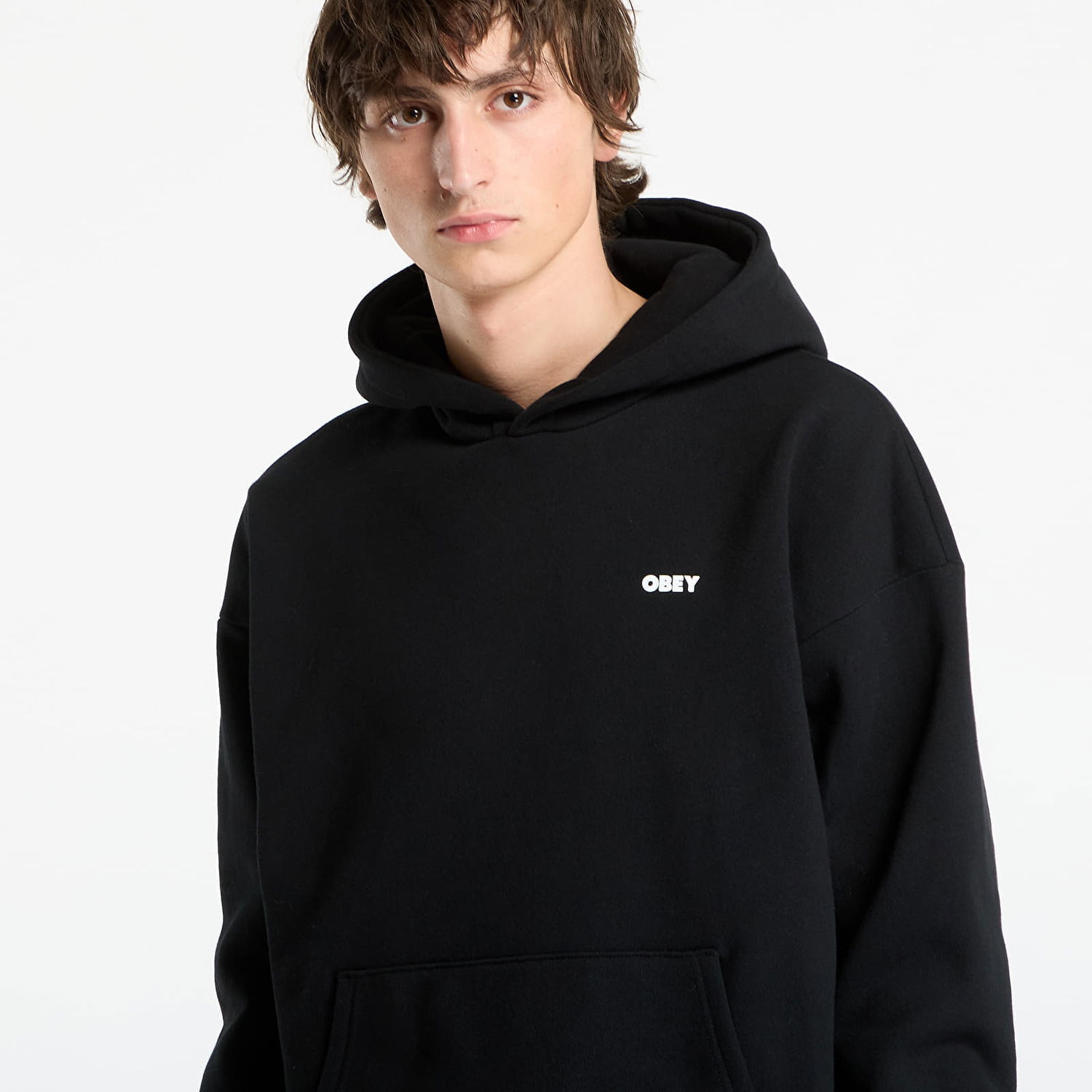 Sweatshirt OBEY Bold Star Extra Heavy Hood Black Sort | 112470224-BLK, 1