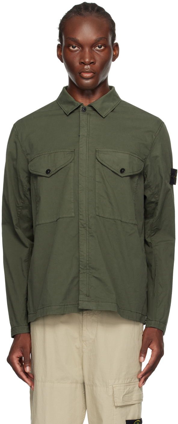 Skjorte Stone Island Green Logo Patch Shirt Grøn | 811510210