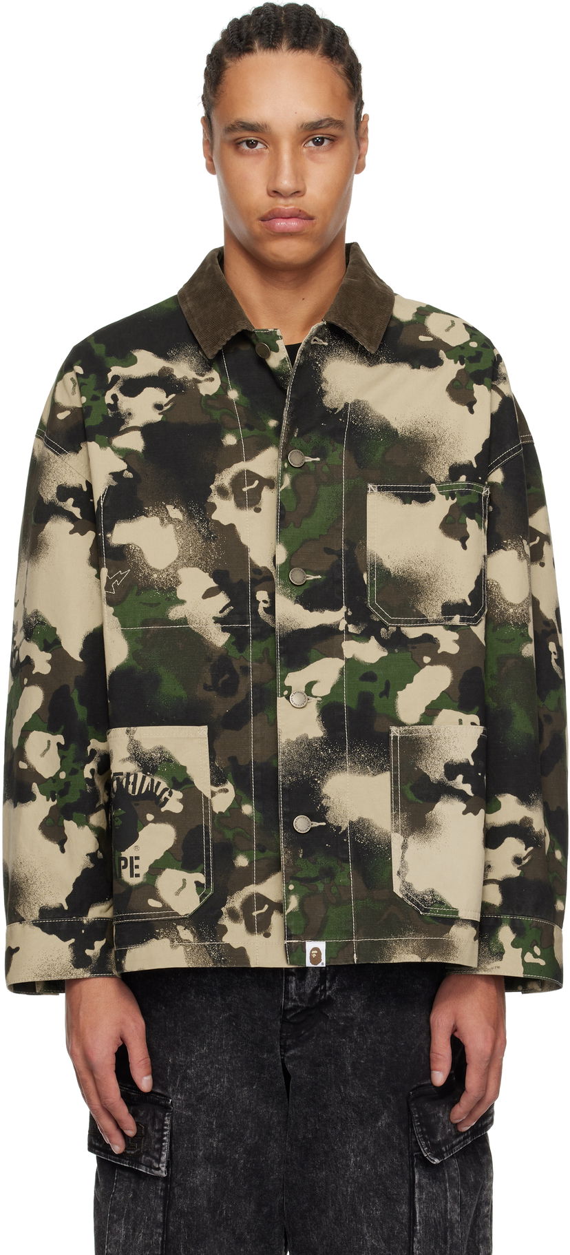 Jakke BAPE A Bathing Ape Map Camo Work Jacket Grøn | 001LJL301001M