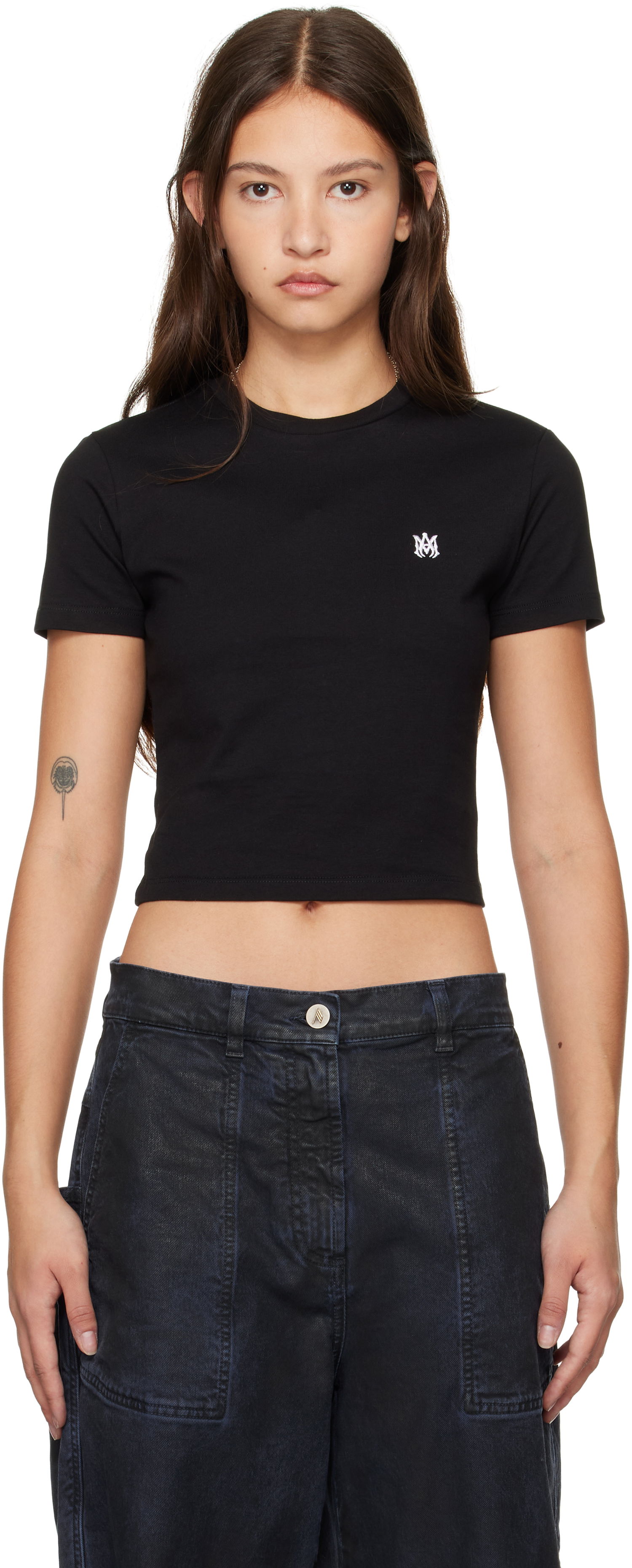 Crop top AMIRI 'MA' Embroidered Baby Tee Sort | AWJYTE1020, 0