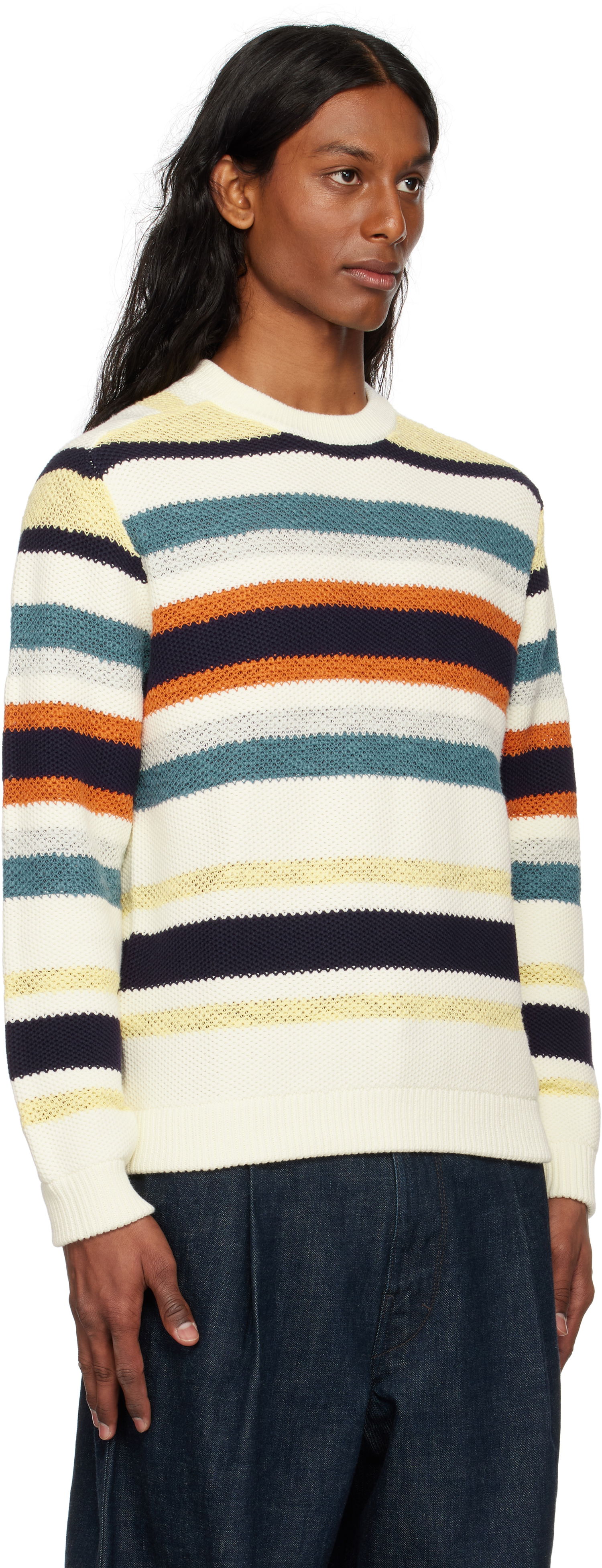 Sweater MAISON KITSUNÉ Maison Kitsuné Comfort Striped Sweater Hvid | OM00807KT1129, 1