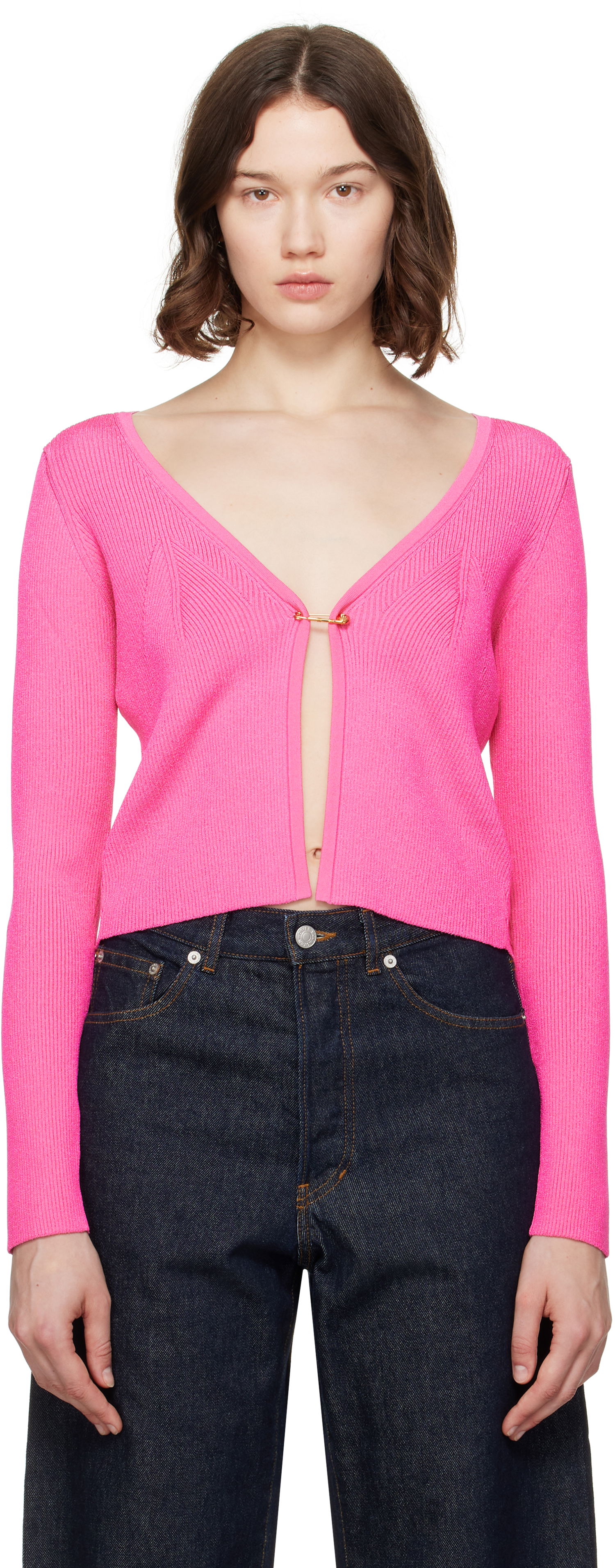 Sweater Versace Versace Safety Pin Ribbed Knit Cardigan Lyserød | 1020887_1A12699, 0