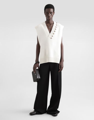 Sweater Dolce & Gabbana Wool V-Neck Vest With Embroidered Logo And Jeweled Buttons Hvid | GXT29ZJCVWRW0111, 1