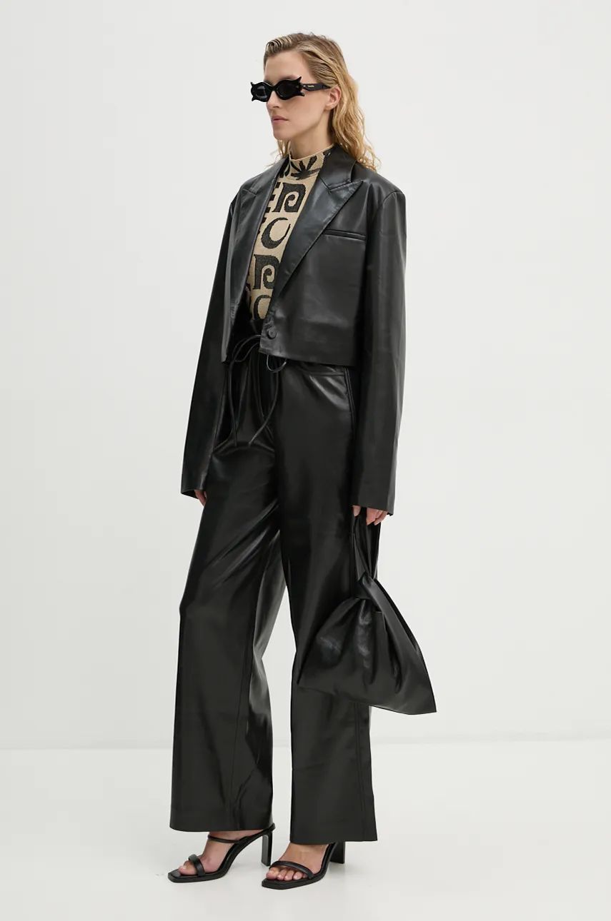Bukser Nanushka Sato High Waist Wide Leg Leather Pants Sort | NW24PFOW10151, 1