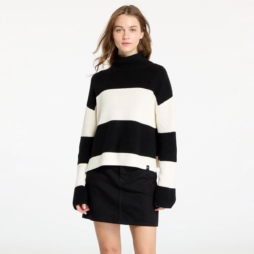 Sweater CALVIN KLEIN Chunky Loose High Neck Sweater Ivory/ Black Stripe Sort | J20J224227 YBI