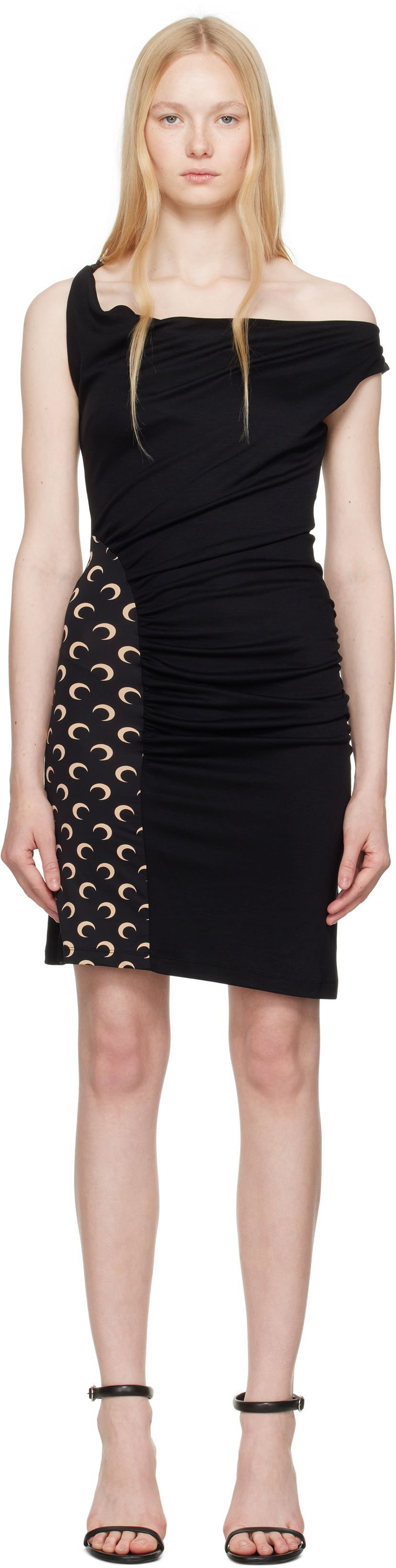 Kjole Marine Serre Marine Serre Draped Jersey Minidress Sort | WDR349A CJER0077
