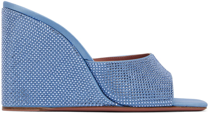 Tilbehør Amina Muaddi Amina Muaddi Lupita Crystal Wedge Sandals Blå | LUPITA CRYSTAL WEDGE SATIN