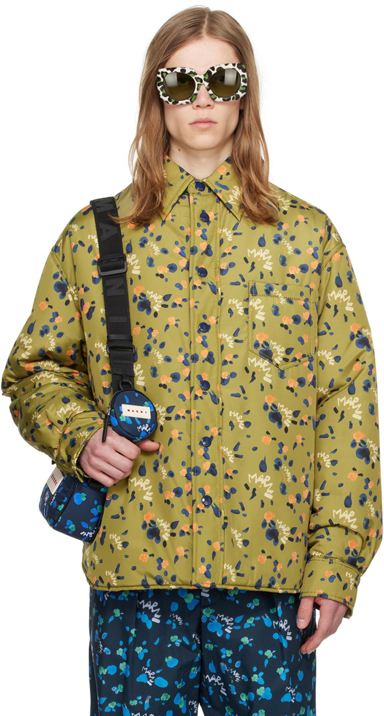 Jakke Marni Marni Printed Padded Overshirt Grøn | JUMU0145W1 UTP753