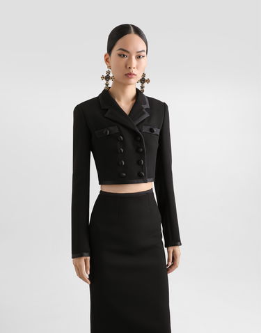 Jakke Dolce & Gabbana Dolce & Gabbana Short Double-breasted Wool Crepe Jacket Sort | F27EHTFUBD2N0000, 3