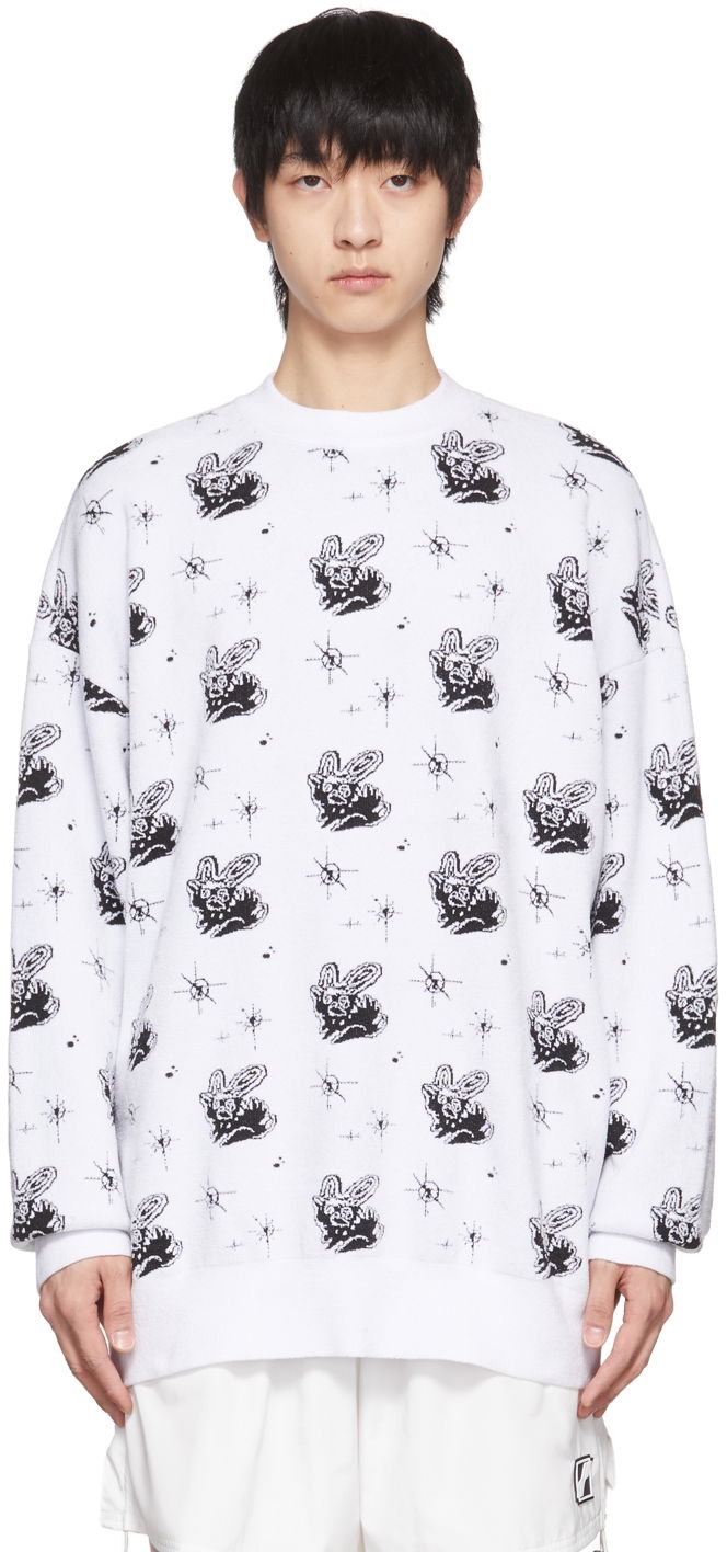 Sweater We11done Monster Print Reversible Sweater Hvid | WD-KT1-22-651-U-WH