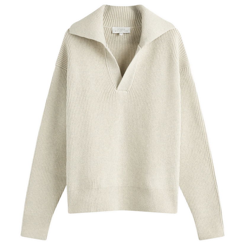 Sweater Studio Nicholson Studio Nicholson Nash Rib Polo Knit, Size Large Beige | NASHSNM-1295-NTL