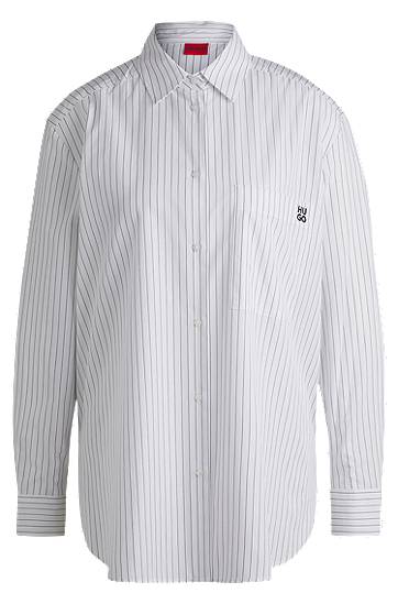 Skjorte BOSS Oversized Striped Cotton Shirt Hvid | 50533037