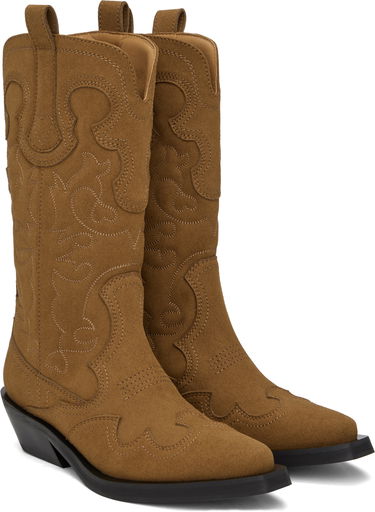 Tøj GANNI GANNI Mid Shaft Embroidered Western Boots Brun | S2742, 3