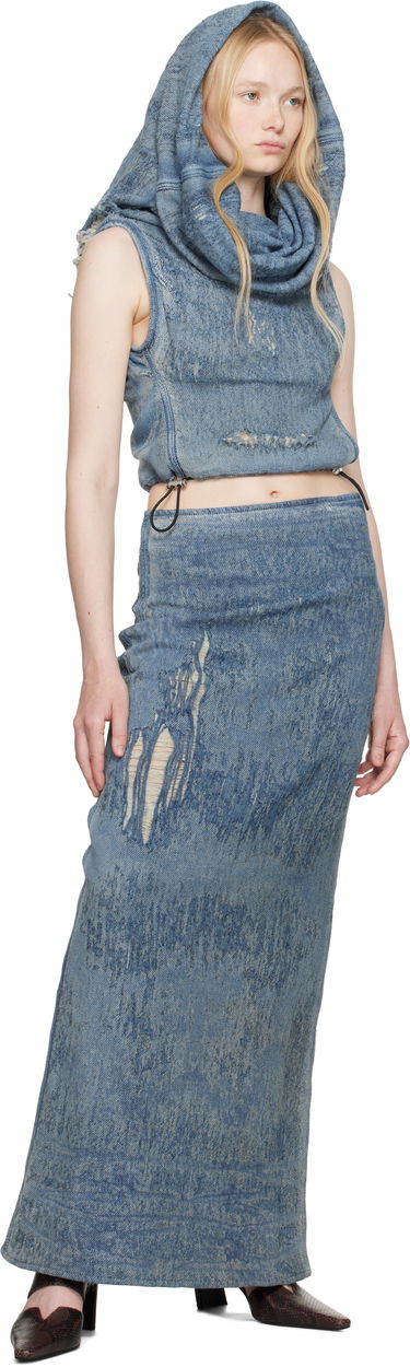 Nederdel Diesel Diesel De-Vania-Fsg Distressed Denim Cowl Neck Top Blå | A18944 068RQ, 3