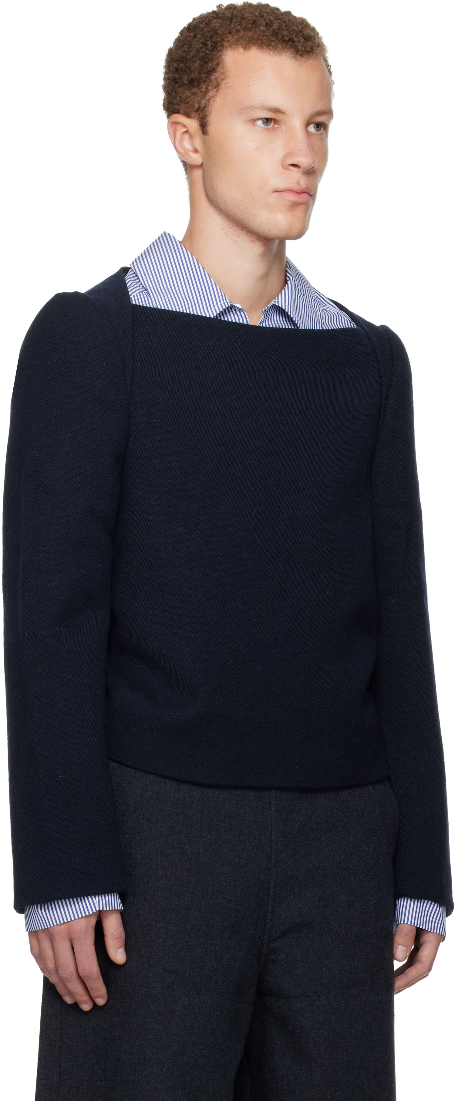 Sweater Dries Van Noten Wool Square-Neck Pullover Mørkeblå | 252-020763-2197, 1