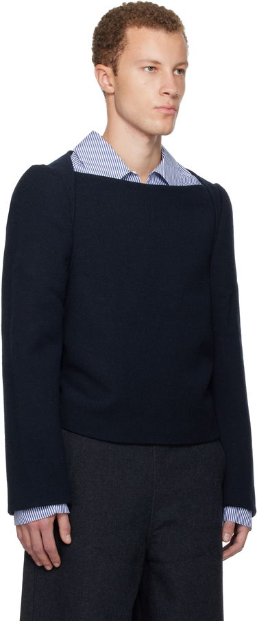Sweater Dries Van Noten Wool Square-Neck Pullover Mørkeblå | 252-020763-2197, 1